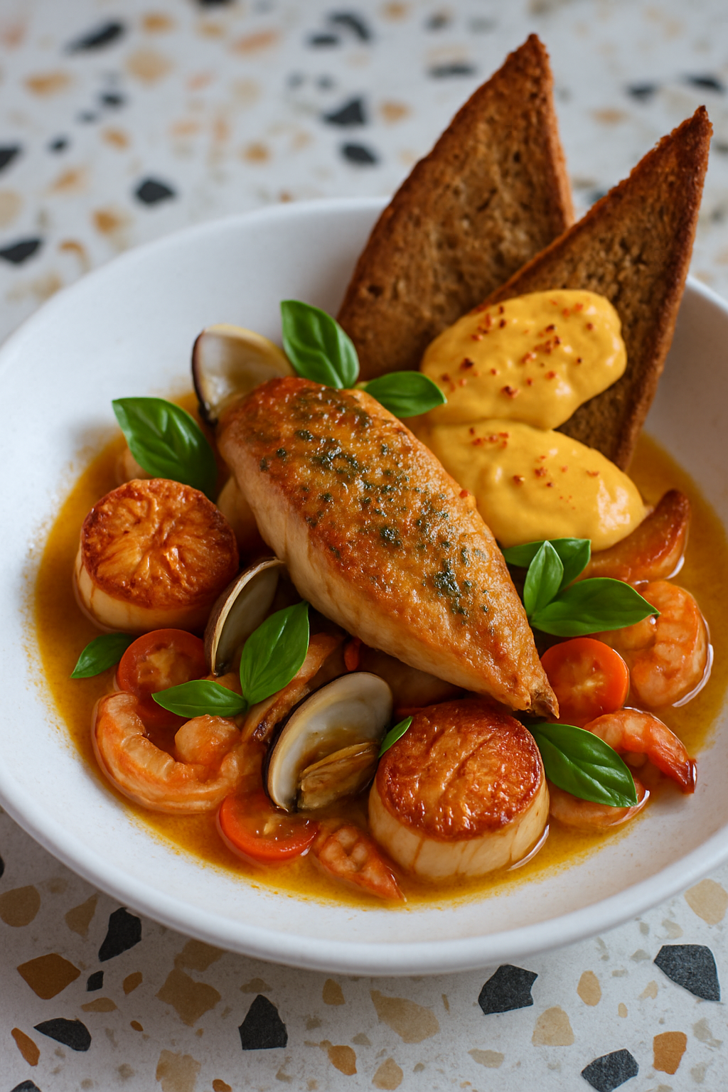 Seared Seasonal Fish With Seafood Accents