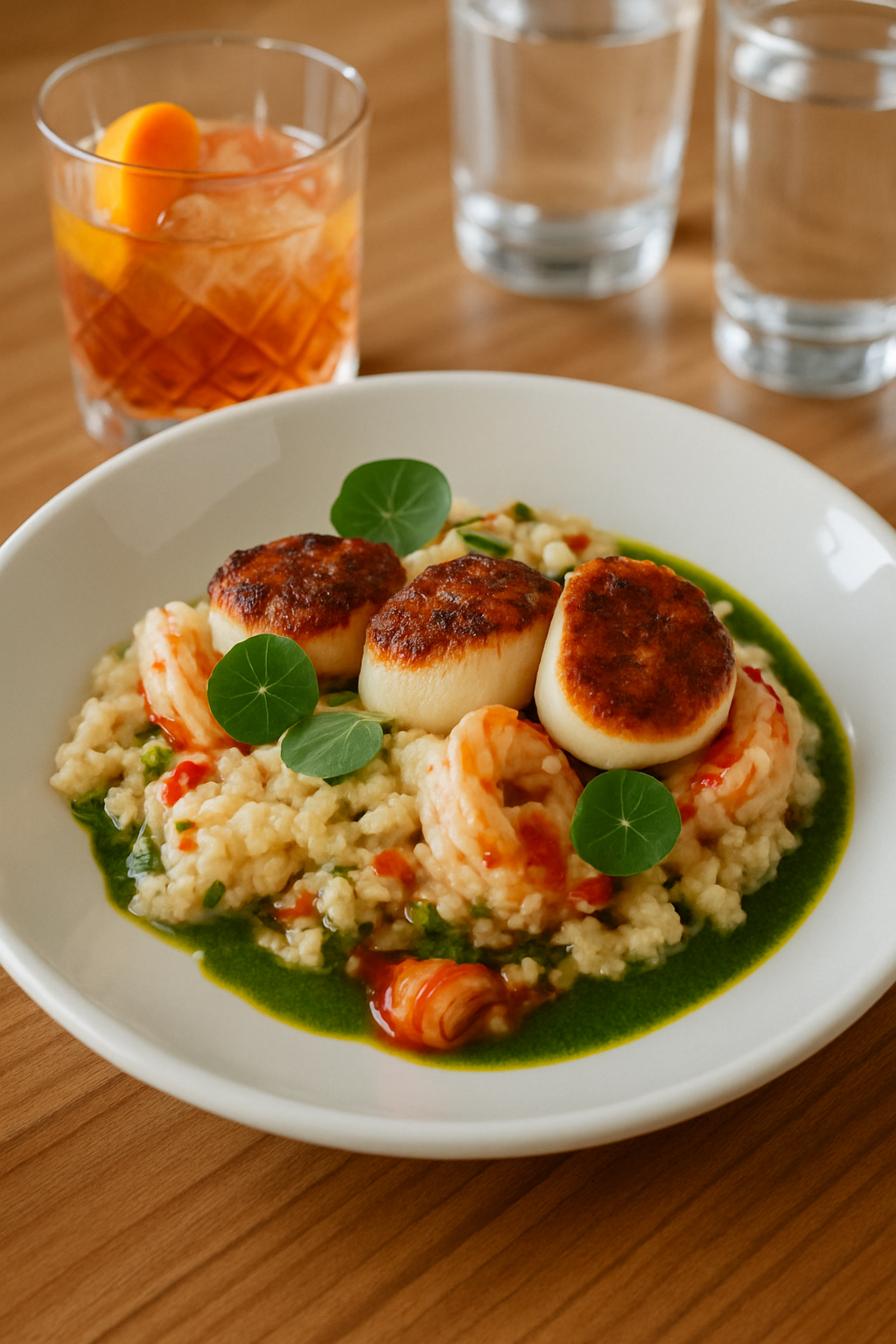 Seared Scallops Atop Creamy Risotto